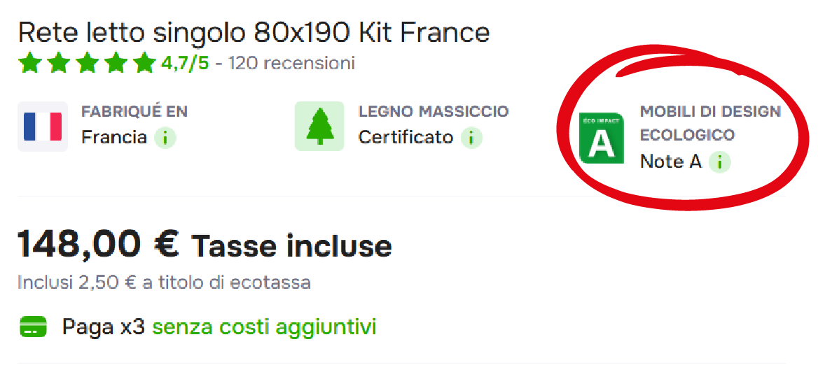 punteggio di impatto ambientale del prodotto
